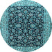 Round Machine Washable Persian Light Blue Traditional Rug, wshtr1554lblu