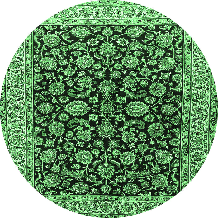 Round Machine Washable Persian Emerald Green Traditional Area Rugs, wshtr1554emgrn