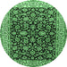 Round Machine Washable Persian Emerald Green Traditional Area Rugs, wshtr1554emgrn