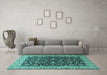 Machine Washable Persian Turquoise Traditional Area Rugs in a Living Room,, wshtr1554turq