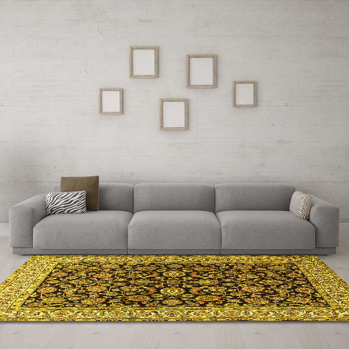 Machine Washable Persian Yellow Traditional Rug in a Living Room, wshtr1554yw