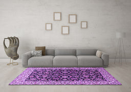 Machine Washable Persian Purple Traditional Area Rugs in a Living Room, wshtr1554pur