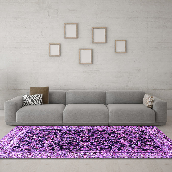 Machine Washable Persian Purple Traditional Area Rugs in a Living Room, wshtr1554pur