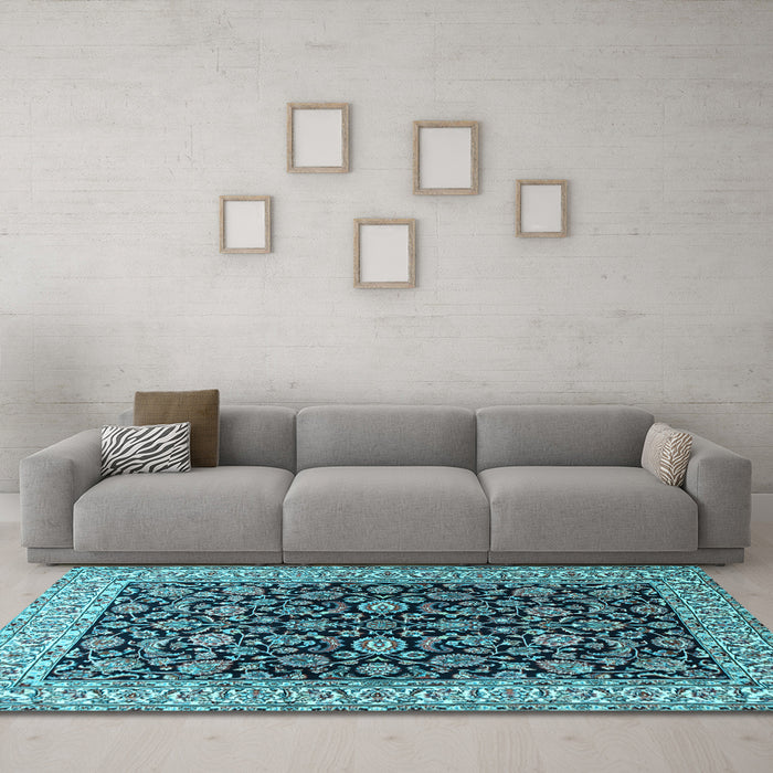 Machine Washable Persian Light Blue Traditional Rug in a Living Room, wshtr1554lblu