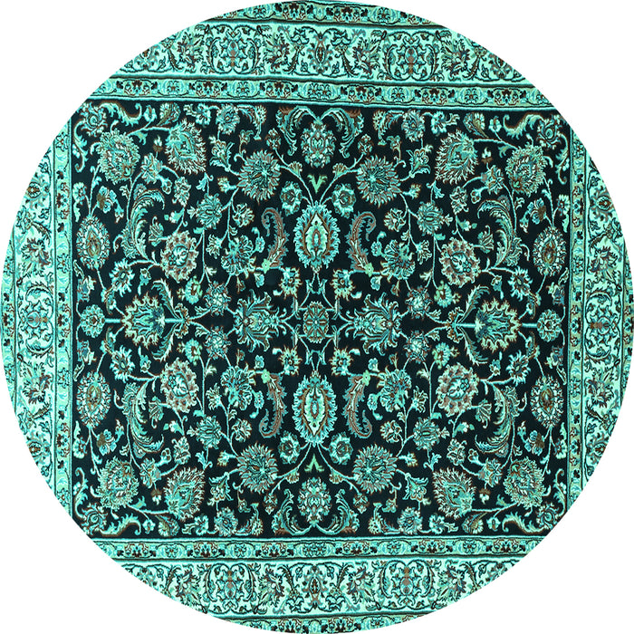 Round Machine Washable Persian Turquoise Traditional Area Rugs, wshtr1554turq