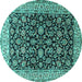 Round Machine Washable Persian Turquoise Traditional Area Rugs, wshtr1554turq