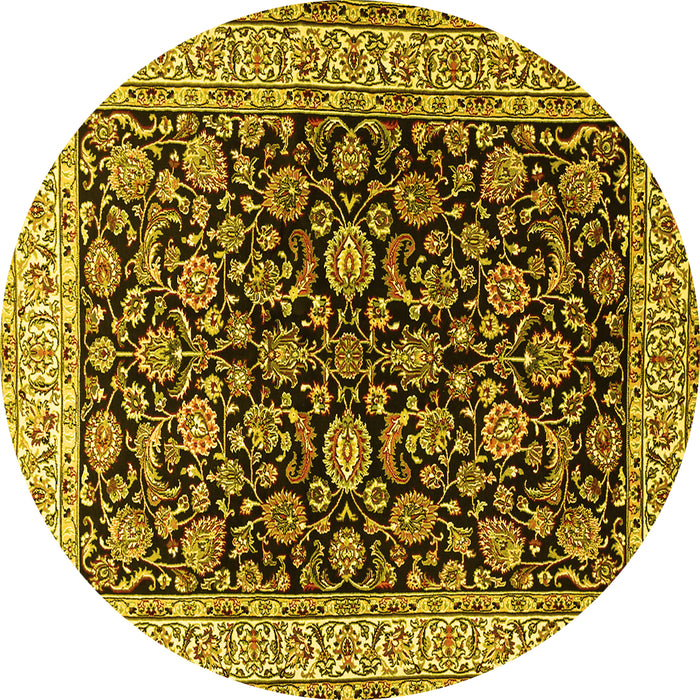 Round Machine Washable Persian Yellow Traditional Rug, wshtr1554yw