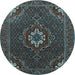 Round Machine Washable Persian Light Blue Traditional Rug, wshtr1555lblu