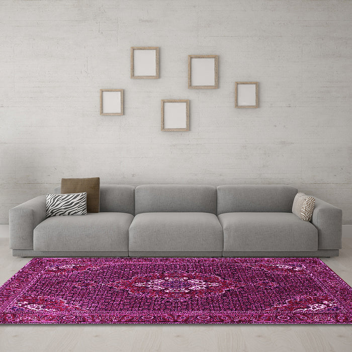 Machine Washable Persian Pink Traditional Rug in a Living Room, wshtr1555pnk