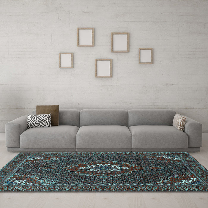 Machine Washable Persian Light Blue Traditional Rug in a Living Room, wshtr1555lblu