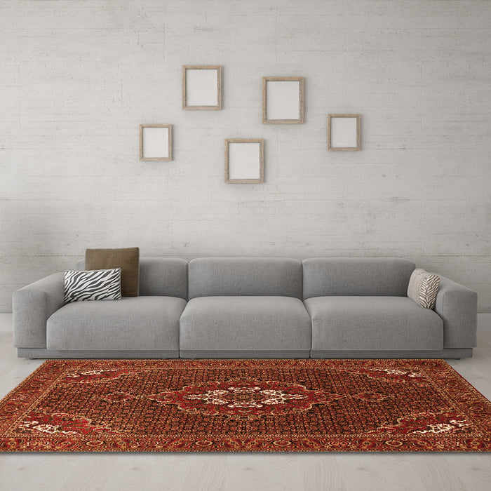Machine Washable Persian Orange Traditional Area Rugs in a Living Room, wshtr1555org