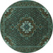 Round Machine Washable Persian Turquoise Traditional Area Rugs, wshtr1555turq