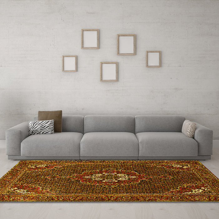 Machine Washable Persian Yellow Traditional Rug in a Living Room, wshtr1555yw