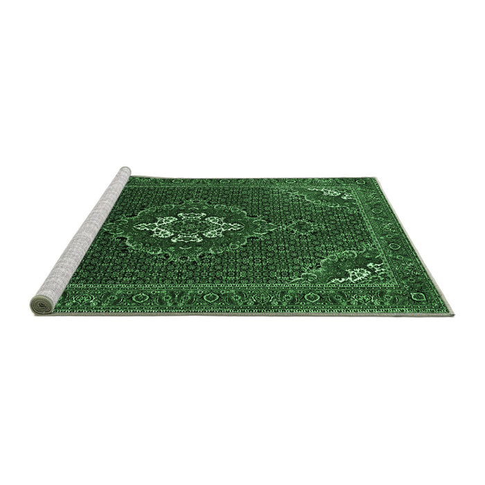 Sideview of Machine Washable Persian Emerald Green Traditional Area Rugs, wshtr1555emgrn
