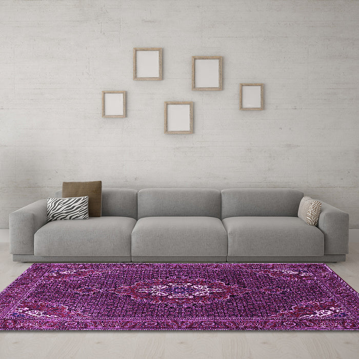 Machine Washable Persian Purple Traditional Area Rugs in a Living Room, wshtr1555pur