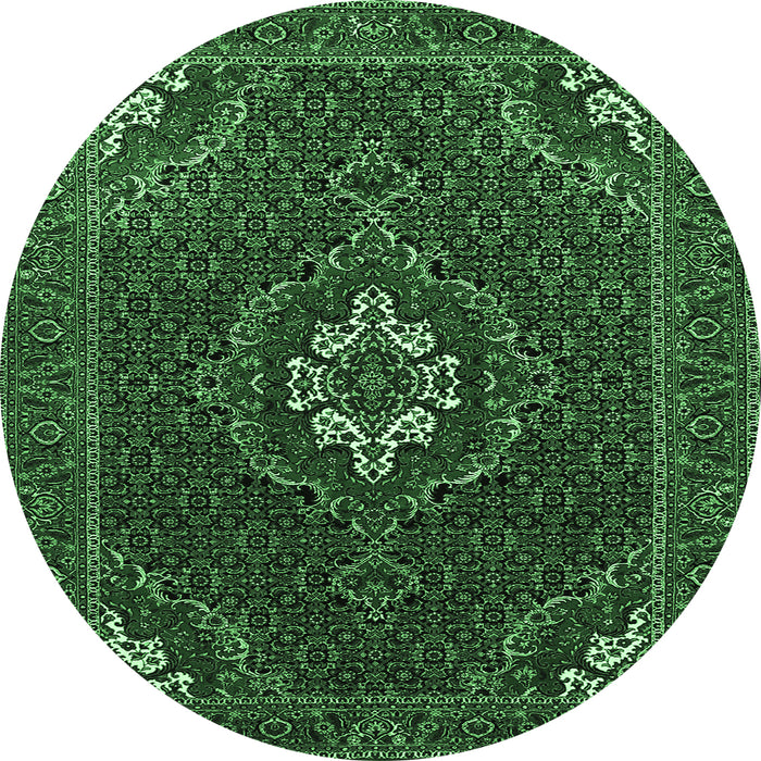 Round Machine Washable Persian Emerald Green Traditional Area Rugs, wshtr1555emgrn