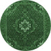 Round Machine Washable Persian Emerald Green Traditional Area Rugs, wshtr1555emgrn