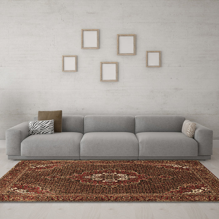 Machine Washable Persian Brown Traditional Rug in a Living Room,, wshtr1555brn