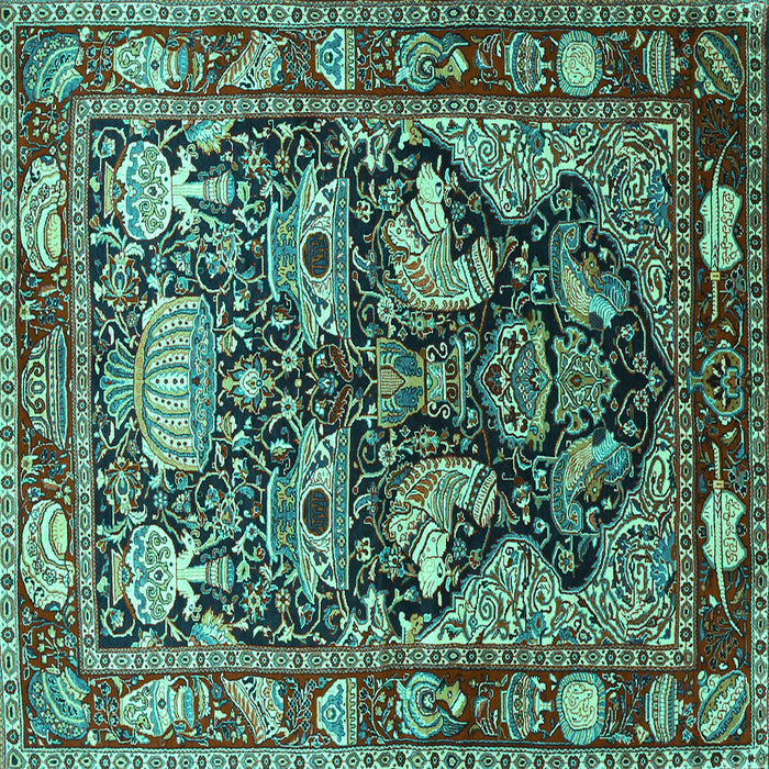 Square Machine Washable Animal Turquoise Traditional Area Rugs, wshtr1556turq