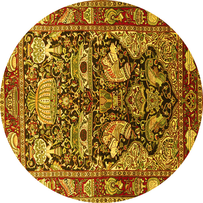Round Machine Washable Animal Yellow Traditional Rug, wshtr1556yw