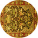 Round Machine Washable Animal Yellow Traditional Rug, wshtr1556yw