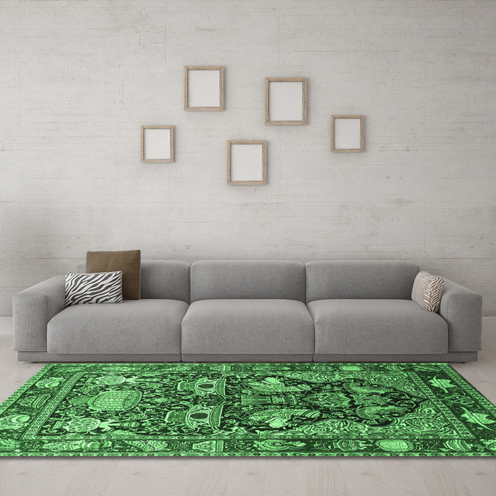 Machine Washable Animal Emerald Green Traditional Area Rugs in a Living Room,, wshtr1556emgrn