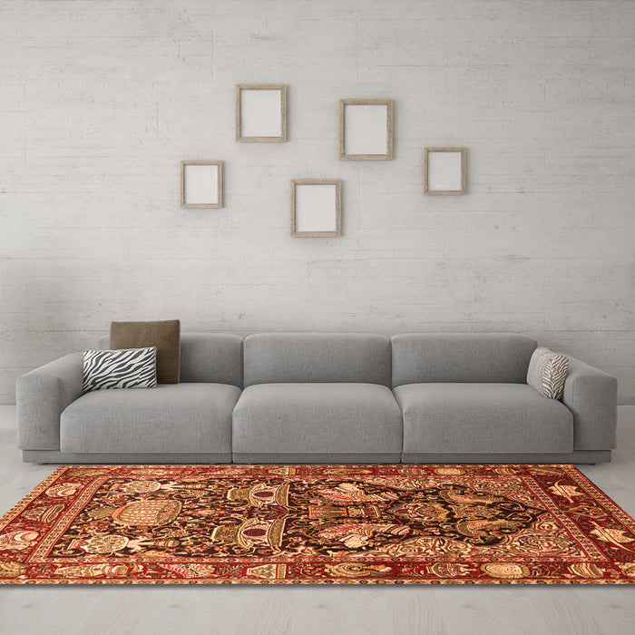 Machine Washable Animal Orange Traditional Area Rugs in a Living Room, wshtr1556org
