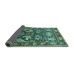 Sideview of Animal Turquoise Traditional Rug, tr1556turq