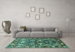 Machine Washable Animal Turquoise Traditional Area Rugs in a Living Room,, wshtr1556turq