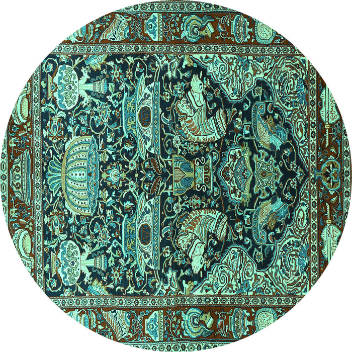 Round Machine Washable Animal Turquoise Traditional Area Rugs, wshtr1556turq