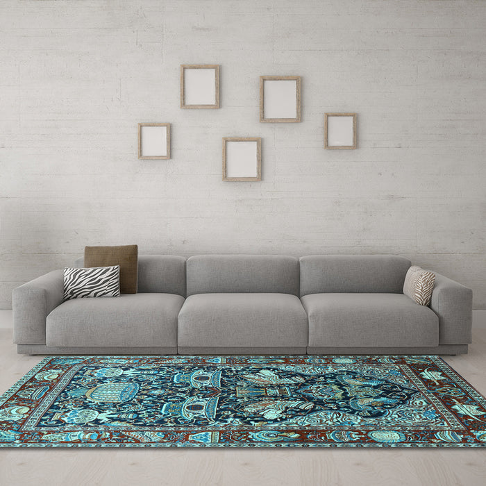 Machine Washable Animal Light Blue Traditional Rug in a Living Room, wshtr1556lblu