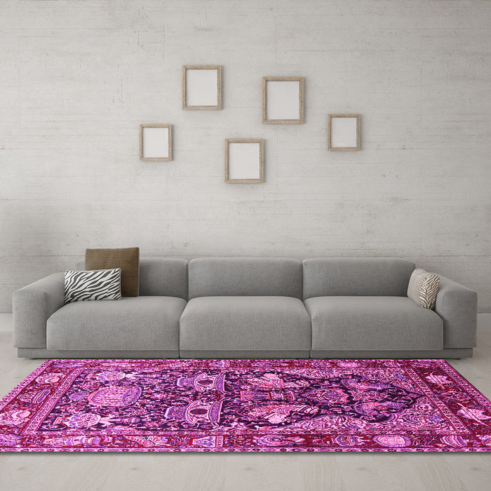 Machine Washable Animal Pink Traditional Rug in a Living Room, wshtr1556pnk