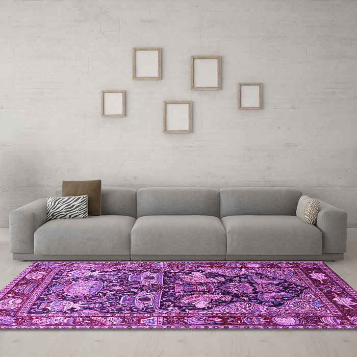 Machine Washable Animal Purple Traditional Area Rugs in a Living Room, wshtr1556pur