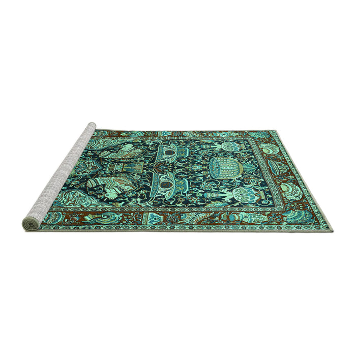Sideview of Machine Washable Animal Turquoise Traditional Area Rugs, wshtr1556turq