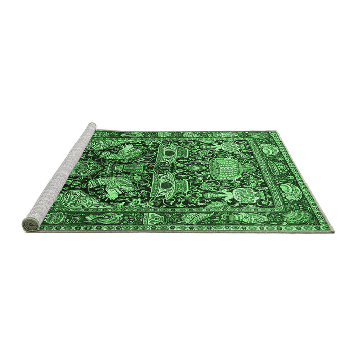 Sideview of Machine Washable Animal Emerald Green Traditional Area Rugs, wshtr1556emgrn