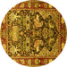 Round Animal Yellow Traditional Rug, tr1556yw