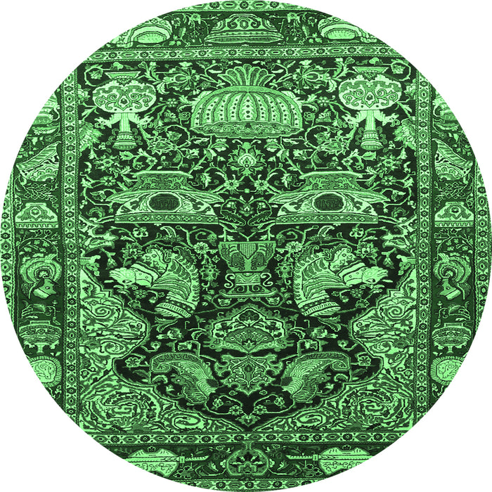 Round Machine Washable Animal Emerald Green Traditional Area Rugs, wshtr1556emgrn