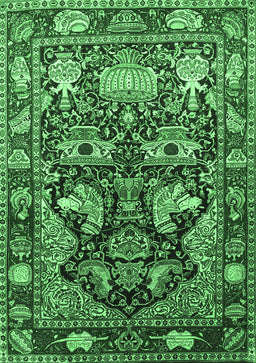 Animal Emerald Green Traditional Rug, tr1556emgrn