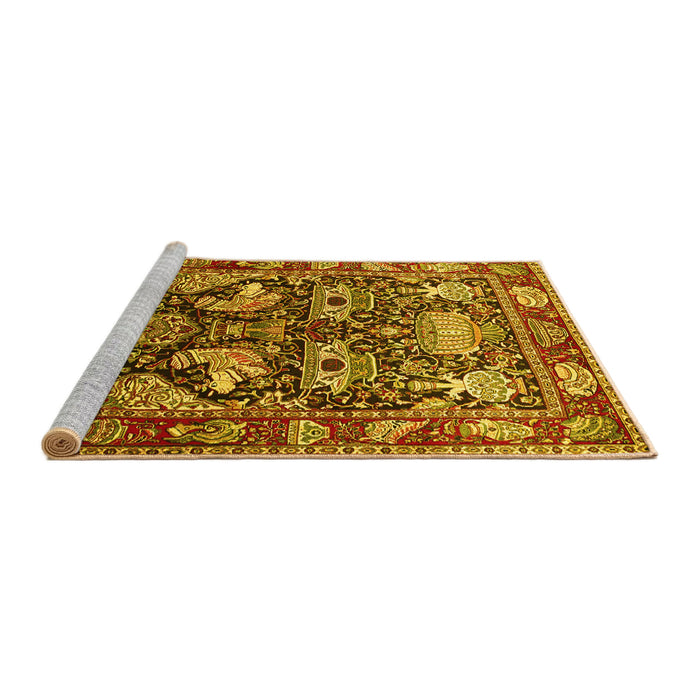 Sideview of Machine Washable Animal Yellow Traditional Rug, wshtr1556yw