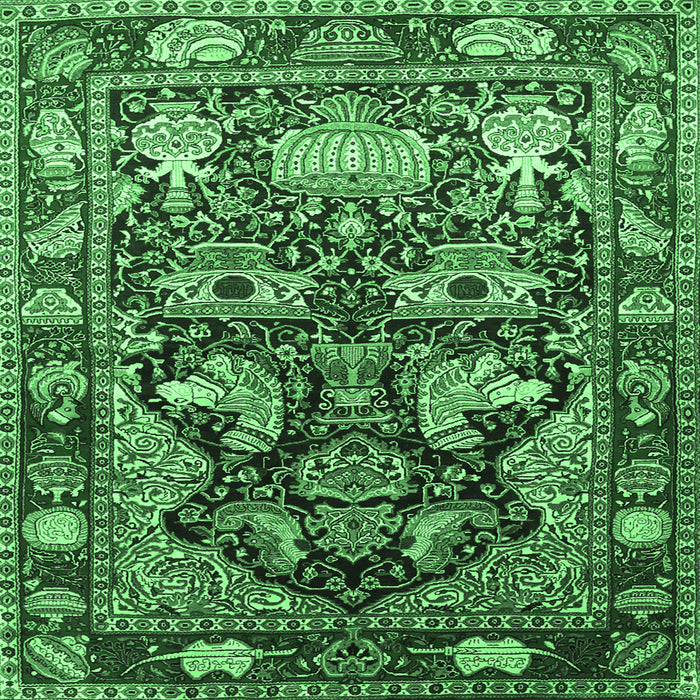 Square Machine Washable Animal Emerald Green Traditional Area Rugs, wshtr1556emgrn