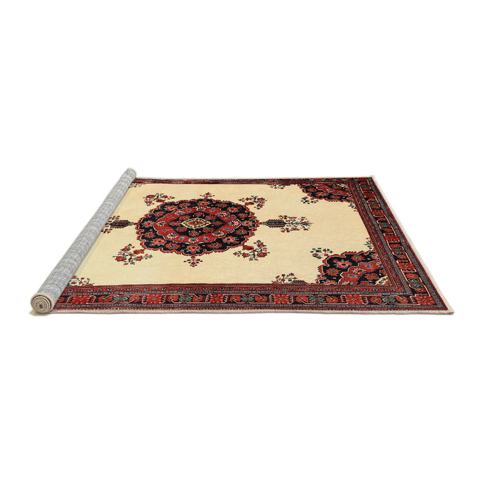 Sideview of Machine Washable Traditional Saffron Red Rug, wshtr1557