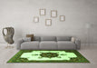 Machine Washable Medallion Green Traditional Area Rugs in a Living Room,, wshtr1557grn