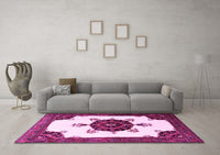 Machine Washable Medallion Pink Traditional Rug, wshtr1557pnk