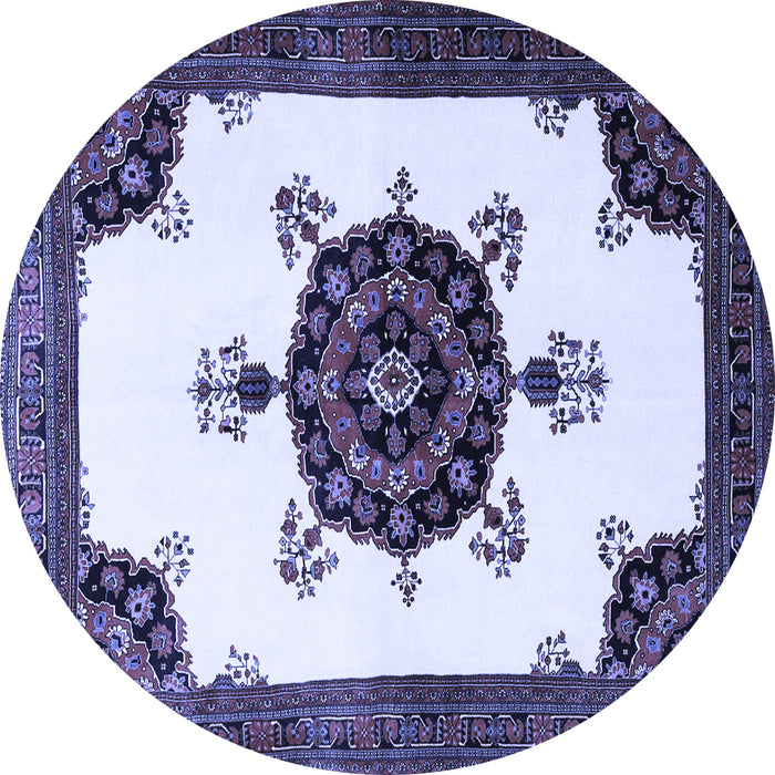 Round Machine Washable Medallion Blue Traditional Rug, wshtr1557blu