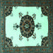 Square Machine Washable Medallion Turquoise Traditional Area Rugs, wshtr1557turq