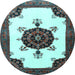 Round Machine Washable Medallion Light Blue Traditional Rug, wshtr1557lblu