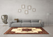 Machine Washable Medallion Brown Traditional Rug in a Living Room,, wshtr1557brn