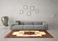 Machine Washable Medallion Brown Traditional Rug, wshtr1557brn