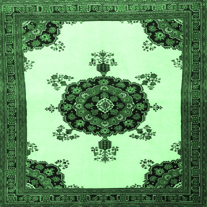 Square Medallion Emerald Green Traditional Rug, tr1557emgrn