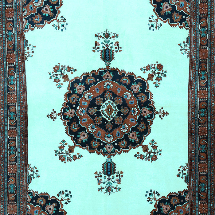 Machine Washable Medallion Light Blue Traditional Rug, wshtr1557lblu